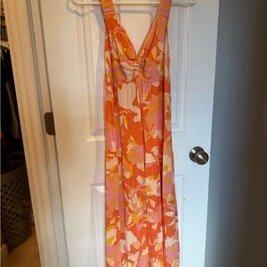 Sky Orange and Pink Floral Midi Dress